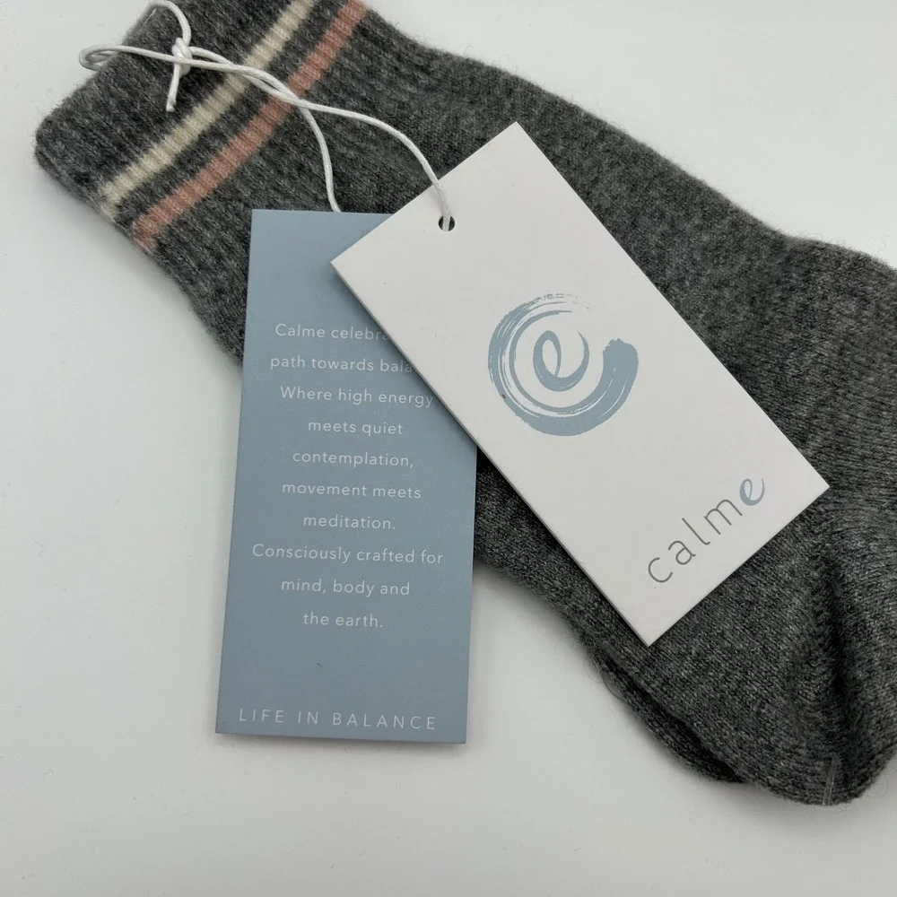 Johnny Was‎ Calme Cashmere Two Tone Socks Gray Striped Cuff Womens M/L New